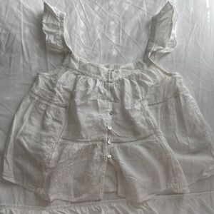 White Eyelet Ruffle Strap Tank